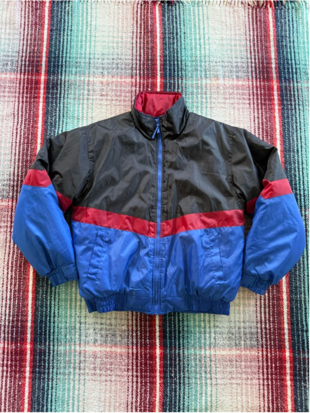 Vintage Cortina Puffer M Black Blue Red Colorblock Jacket